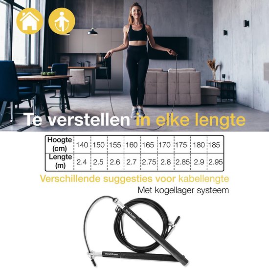 Vivid Green - Professioneel Sport Springtouw met Teller - Touwtje Springen – Volwassenen – Kinderen - Speedrope – Jump Rope - Zwart