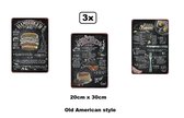 3x Wandbord Vintage American food Classics 20x30cm - Retro Wand Decoratie, Reclame Bord, Tekst, Grappig, Metalen bord, Schuur, Bar, Cafe, Kamer, Tinnen bord, 20 x 30 cm Cave & Garden, Metal sign