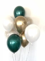 Huwelijk / Bruiloft - Geboorte - Verjaardag ballonnen | Donker Groen - Goud - Off-White / Wit - Transparant - Polkadot Dots | Baby Shower - Kraamfeest - Fotoshoot - Wedding - Birth