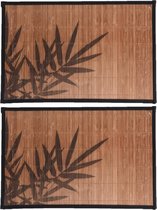 12x stuks rechthoekige placemat 30 x 45 cm bamboe bruin met zwarte bamboe print 2  - Placemats/onderleggers - Tafeldecoratie