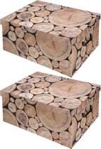 3x stuks opbergdoos/opberg box van karton met hout print 51 x 37 x 24 cm - Inhoud 45 liter - Doos met deksel en handvatten