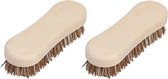 Set van 2x stuks schrobborstels van hout met fiber/palmvezel luiwagen/8-vorm bruin - Schoonmaakartikelen/schoonmaakborstels
