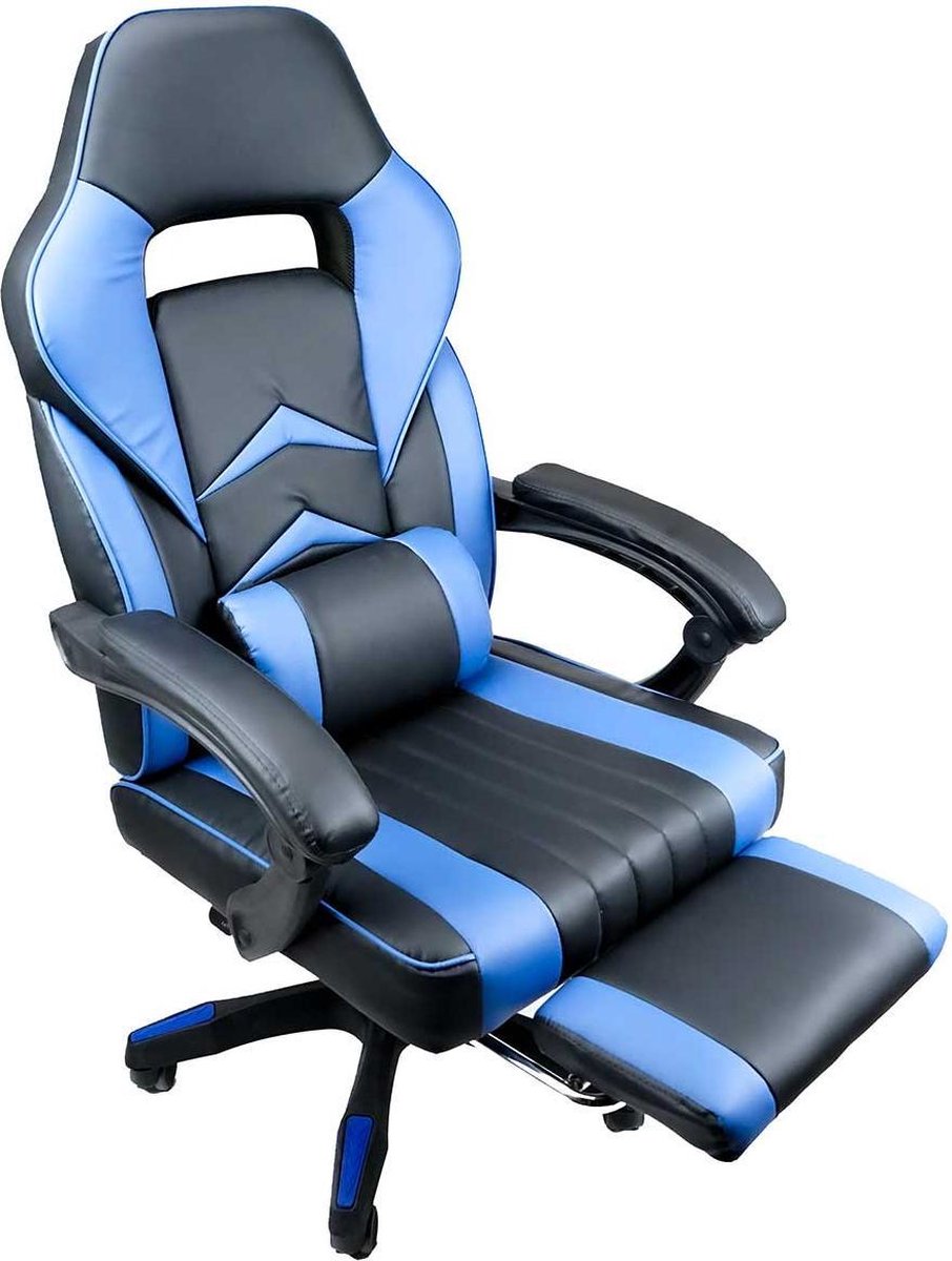 Nifty Living - Bureaustoel - met voetsteun - kunstleer - zwart/blauw