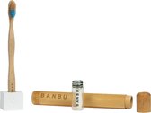 Banbu tandenborstel + Case & Houder & Flosdraad - Blauw - Natuursteen - Moso bamboe - Vegan