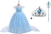 Elsa Jurk | Luxe Verkleedjurk | Prinsessenjurk Meisje |maat 128/134 (140)| Verkleedkleren Meisje |Prinsessen Verkleedkleding | Carnavalskleding Kinderen | Blauw