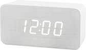 Houten wekker – Alarm Clock – Rechthoek midden - Wit kleur – Reiswekker - Tijd datum temperatuur weergave – Gratis Adapter - Draadloos met batterijen