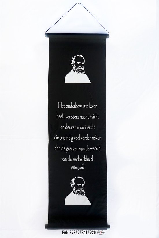 William James - Tissu Décoration murale - Tenture murale - Décoration Décoration murale - Proverbes - Méditation - Philosophie - Spiritualité - Tissu Zwart - Texte Witte - 35 x 122 cm.