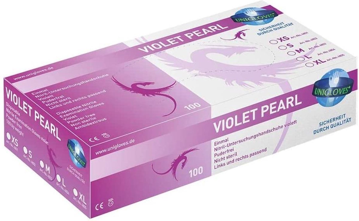Goedkoopste 2 STUKS/ DOZEN Unigloves Nitril handschoenen doos 100 stuks VIOLET/ PAARS. MAAT S - voor zorg- en contactberoepen (Top kwaliteit