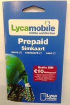 Lycamobile Prepaid Simkaart - Na Opwaarderen 10 euro Beltegoed