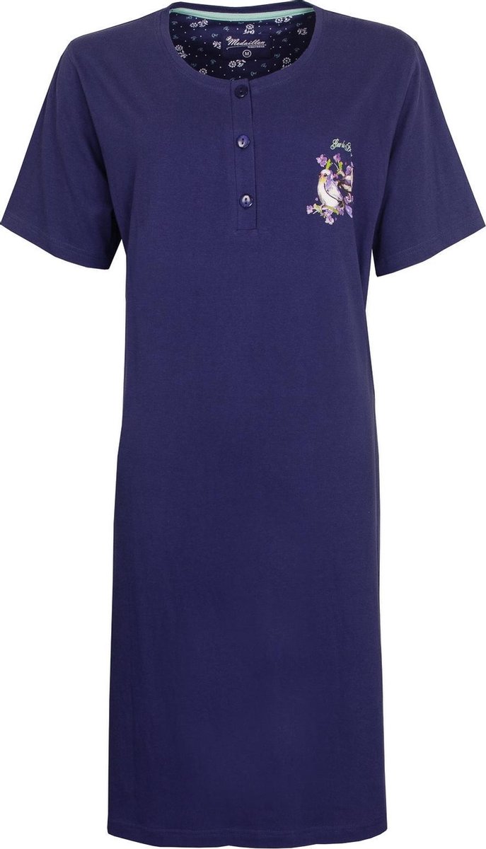 Medaillon Dames Nachthemd - 100% Katoen - Donker Blauw- Maat 3XL