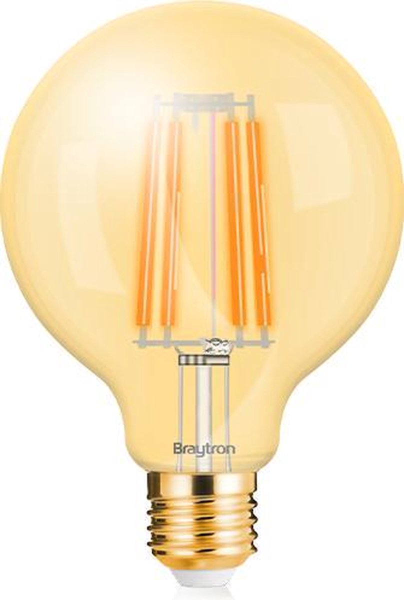 BRAYTRON-LED LAMP-WARM WHITE-ADVANCE-6W-E27-G125-2200K-ENERGY BESPAREND-SFEERLAMP-GLAS