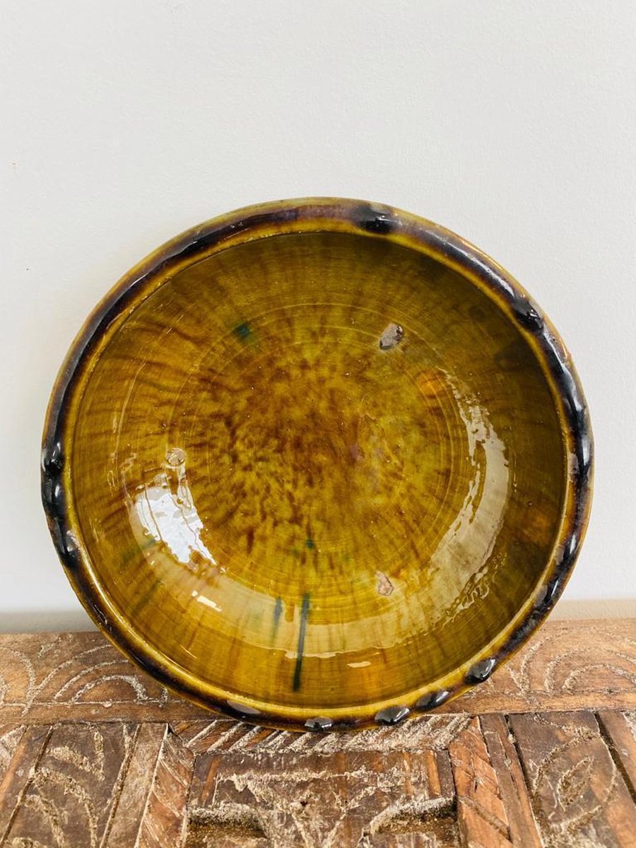 Tamegroute schaal| Geel | Marokkaanse Aardewerk saladeschaal | Diameter 21
