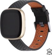 Q-DESYN Fitbit Versa 3 - Fitbit Sense bandje - Leer - Zwart - S