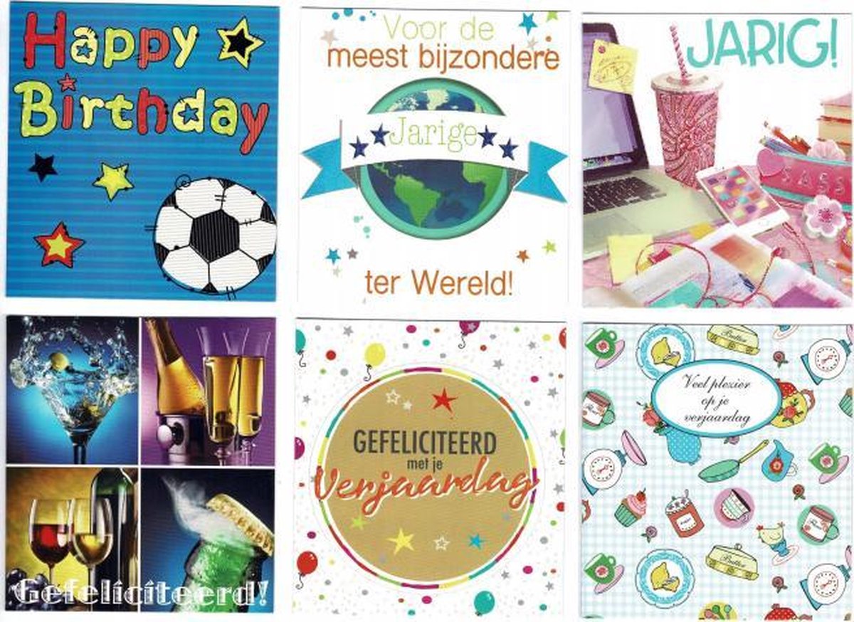 6 Verjaardag 002 - Wenskaarten - 11 x12 cm - Verjaardag/Felicitatie - Gevouwen kaarten met enveloppen