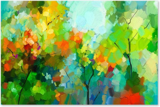 Graphic Message - Schilderij op Canvas - Abstract Bomen Landschap - Groen - Woonkamer