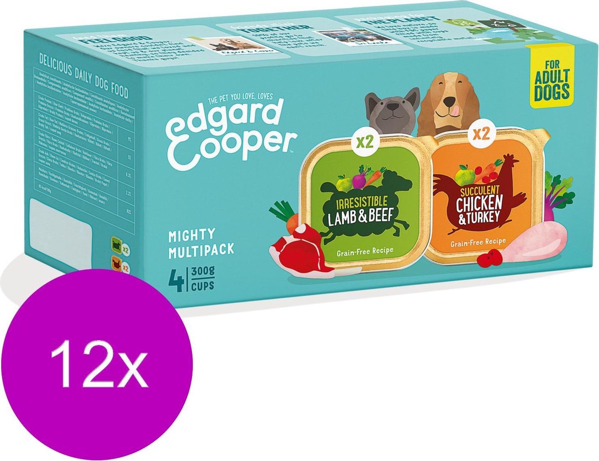 Edgard & Cooper Edgard & Cooper Kuipjes Multipack Adult Chicken Lamb - Hondenvoer - 12 x Kip Lam 4x300 g