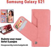 EmpX.nl Samsung S21 Rose Goud Boekhoesje | Portemonnee Book Case | Flip Cover Hoesje | Met Multi Stand Functie | Kaarthouder Card | Beschermhoes Sleeve | Met Pasjeshouder & Magneet