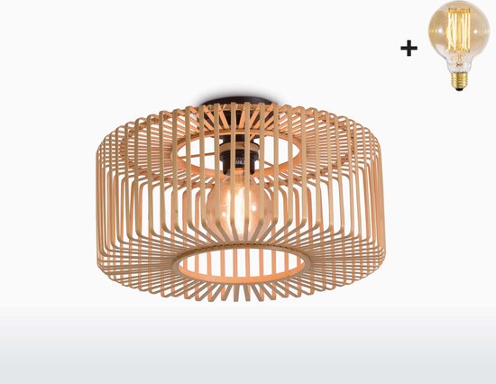 Plafondlamp - BROMO - Bamboe - Rond - Small - Met LED-lamp