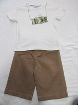Noukie's , kledingset , jongen , tshirt creme camera + bermuda beige 18 maand
