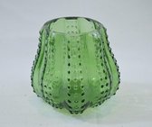Waxinelichthouder groen glas, 11 x Ø 11 cm