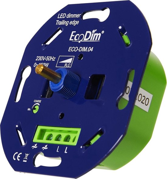 EcoDim - LED Dimmer - ECO-DIM.04 - Fase Afsnijding RC - Inbouw - Enkel Knop - 0-150W - Ecodim
