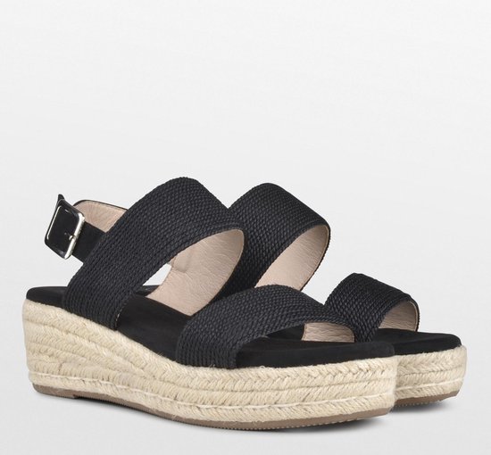 PS Poelman CETO Mesdames Faux PU Imitation Cuir Suede Sandales pour femmes avec Détail Corde et Semelle Espadrille - Zwart - Taille 38