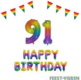 91 jaar Verjaardag Versiering Pakket Regenboog