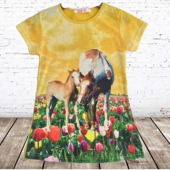 Meisjes t shirt met paarden okergeel -s&C-86/92-t-shirts meisjes