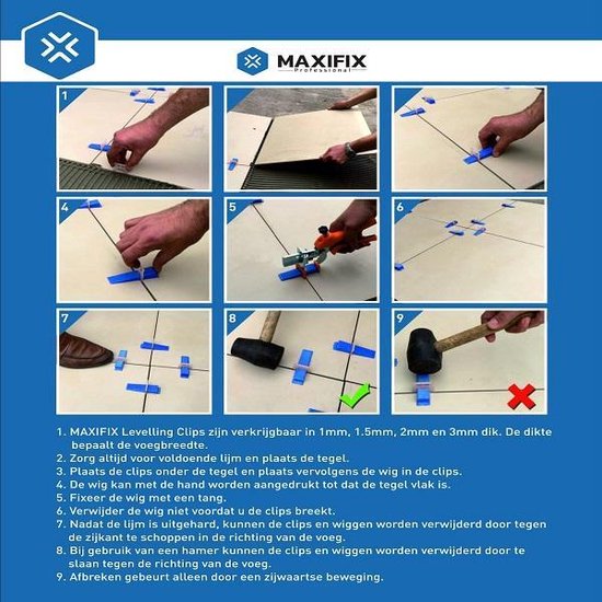 Maxifix Tegel Levelling Systeem - Nivelleersysteem - Keggen - Wiggen - 2000 Stuks