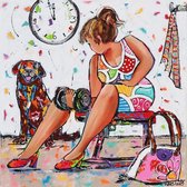 Diamond Painting Set Volwassenen - 50 x 50 cm - Dikke Dames - Working Out - Vierkante Steentjes - Volledig Pakket