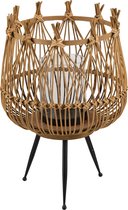 J-Line Windlicht Op Voet Rond Bamboo/Glas Naturel Small