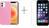 iPhone 12 mini hoesje roze - iPhone 12 mini siliconen case - hoesje Apple iPhone 12 mini roze – iPhone 12 mini hoesjes cover hoes - telefoonhoes iPhone 12 mini - 1x screenprotector