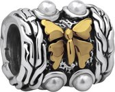 Quiges - 925 - Zilveren - Bedels -Sterling zilver - Beads - 14 Karaat Verguld Vlinder met Kunstparel Kraal Charm - Geschikt – voor - alle bekende merken - Armband Z476