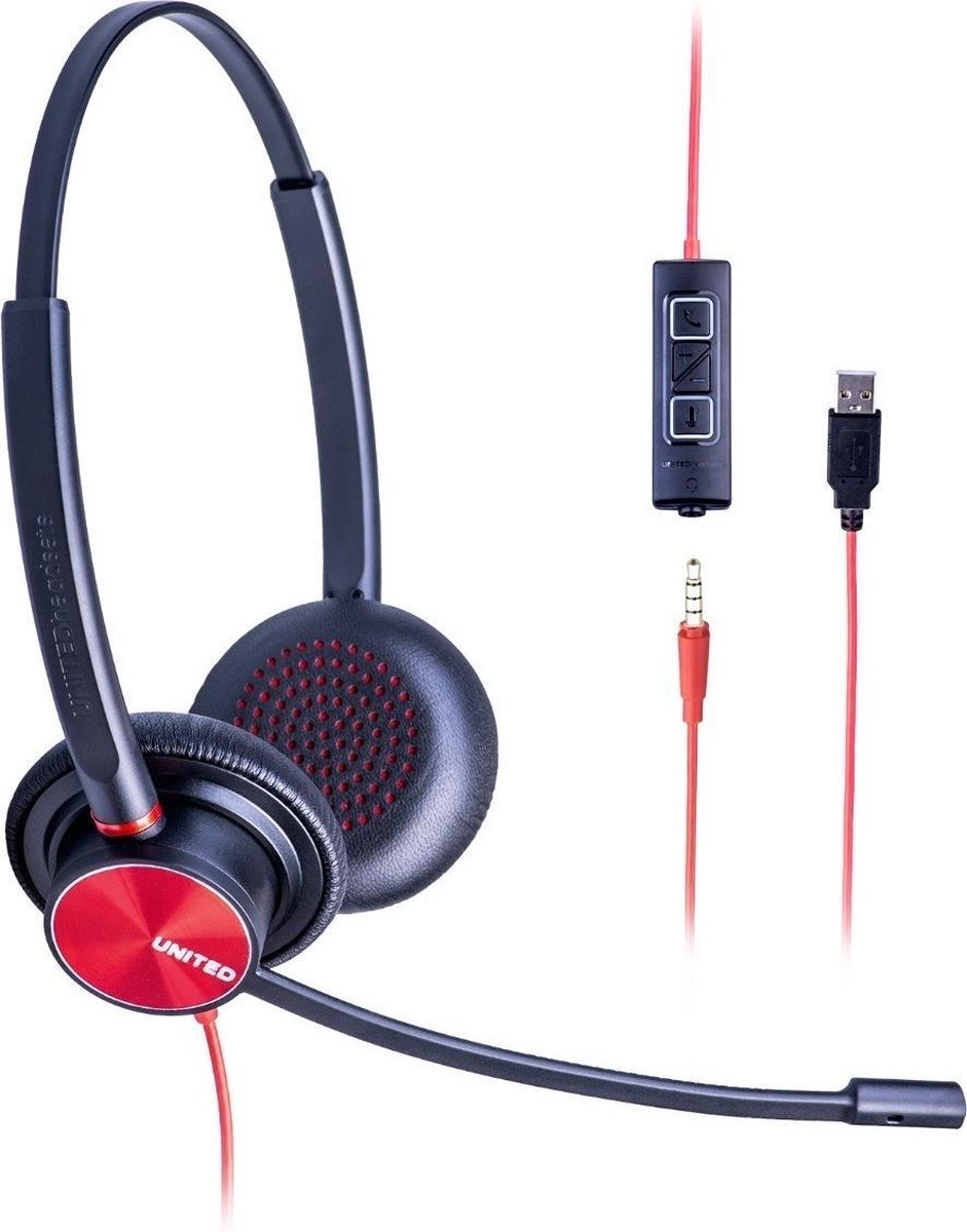 United Headsets Max 40 USB Stereo Headset USB Type-A & 3,5mm connector (Zwart, Rood)