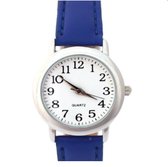 Horloge- ster- midden blauw- Leder bandje-Smalle Pols- extra batterij- 3 cm- Charme Bijoux