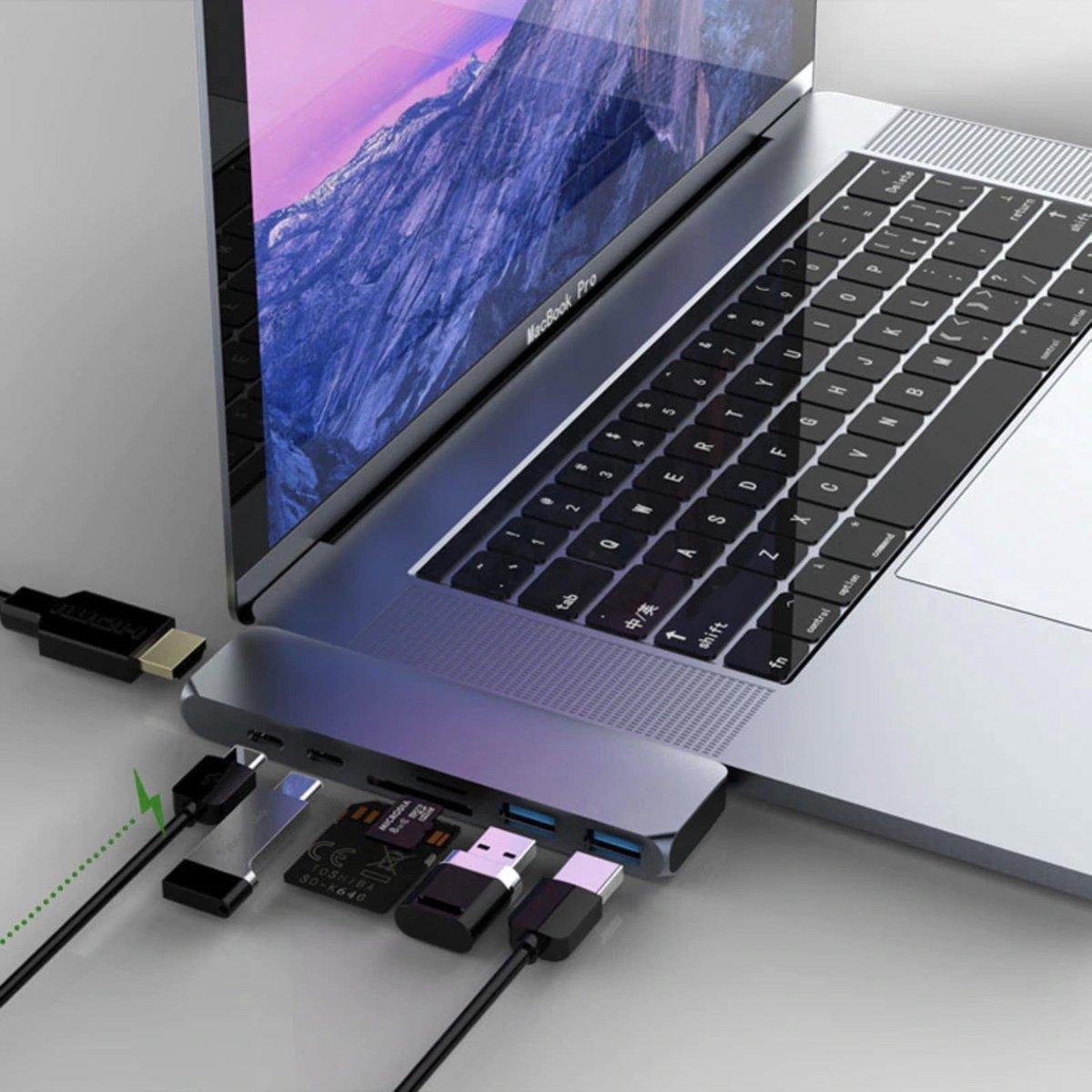 BrightNerd 7 in 1 USB C adapter Macbook Pro / Air 2020 - USB C naar HDMI - Thunderbolt 3 - USB 3.0 - Micro SD - Nieuw Model 2020