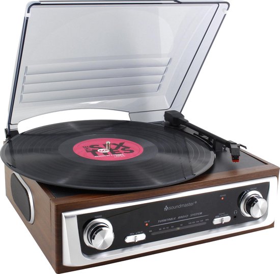 Soundmaster PL196H - Nostalgische platenspeler met radio en ingebouwde speakers