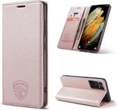 Samsung S21 Ultra Hoesje met Anti Skim Bescherming - Pasjes Bookcase RFID Beschermd Cover - Roze Goud
