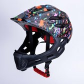 Pro-Care Mountainbike helm, Met LED achterlicht, Verstelbare kinderhelm en extra afhaalbare gezichtsbescherming, 52-56 cm, SplashColor-Hammer, 3 tot 14 jaar
