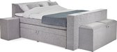 Beddenleeuw Boxspring Bed met opbergruimte - DeLuxe Yara - 160x210 - Incl. Hoofdbord + Matras en Topper - Grijs
