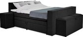 Beddenleeuw Boxspring Bed met opbergruimte - DeLuxe Yara - 160x200 - Incl. Hoofdbord + Matras en Topper - Zwart