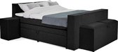 Beddenleeuw Boxspring Bed met opbergruimte - DeLuxe Yara - 140x210 - Incl. Hoofdbord + Matras en Topper - Zwart
