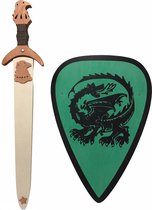 houtenzwaard met schede adelaar en ridderschild groen met draak kinderzwaard houten ridder zwaard schild