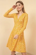 La Pèra Zomerjurk Trendy bloemetjes jurk geel Dames - Maat XL