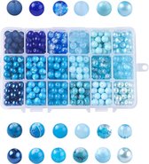Ensemble de Perles pour la fabrication de bijoux | 18 sortes | Bleu | 8 à 9 mm | Perles de verre | Kit pour la fabrication de Bijoux | DIY | Adultes | Enfants | Ensemble de perles | MAIA Creative