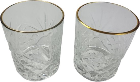 Whiskey glazen met gouden rand JACK - Strak Design - Transparant 300 ml - Set van 2 | bol.com