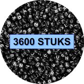 Fako Bijoux® - Perles lettres rondes en Bulk - Perles lettres - Perles alphabet - Fabrication de Bijoux - 3600 Pièces - Zwart