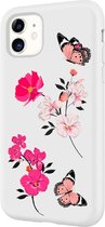 Apple Iphone 11 siliconen hoesje - Wit - Bloemen vlinders * LET OP JUISTE MODEL *