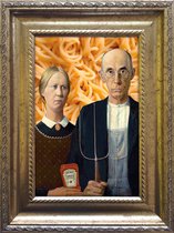 American Gothic met spaghetti - Grappige kunst in het klein - kunst cadeau - ingelijst 15x20cm