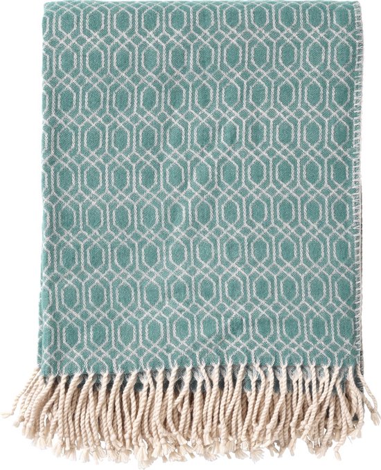 Dutch Decor - ELODIE - Plaid 140x180 cm - deken met geometrich patroon en franjes - Sagebrush Green - multicolor